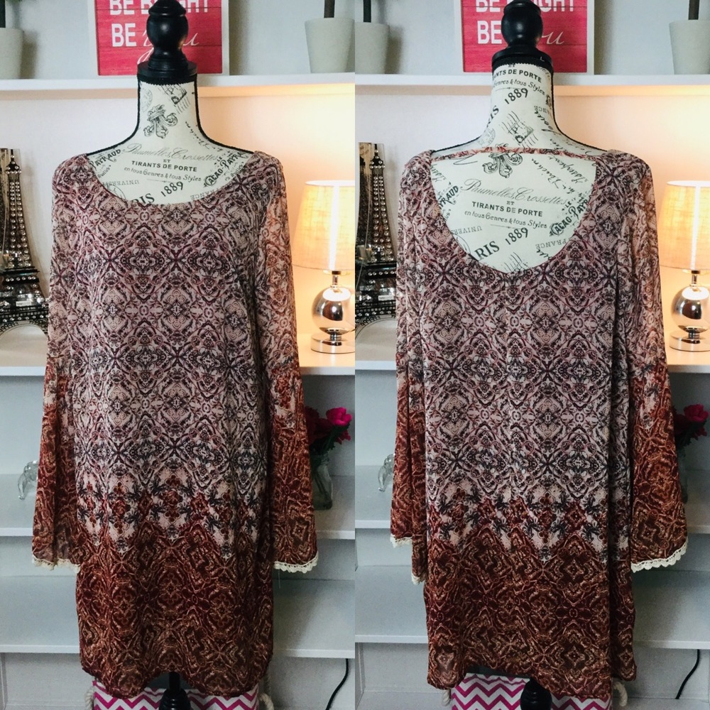 Xhilaration Boho Long Sleeve Midi Dress